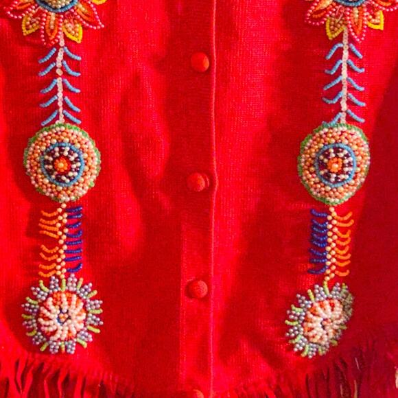 MICHAEL SIMON SPUN SILK Cotton RED Knitted Beaded FRINGEY VEST SML - Picture 3 of 13